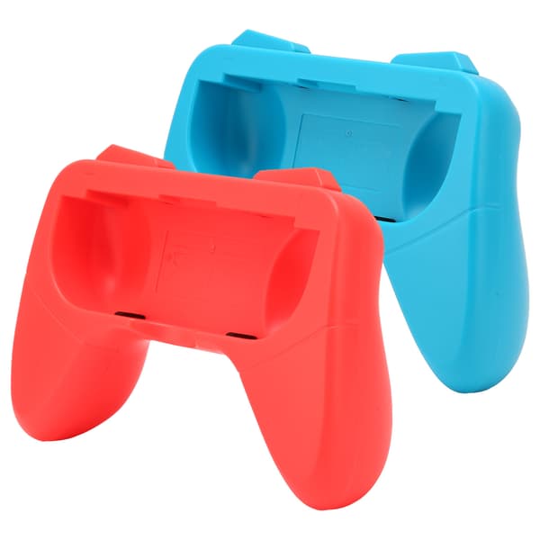 Tåligt Ergonomiskt Greppfodral med 2 Skyddande Kuddar för Switch OLED Controller Röd Blå