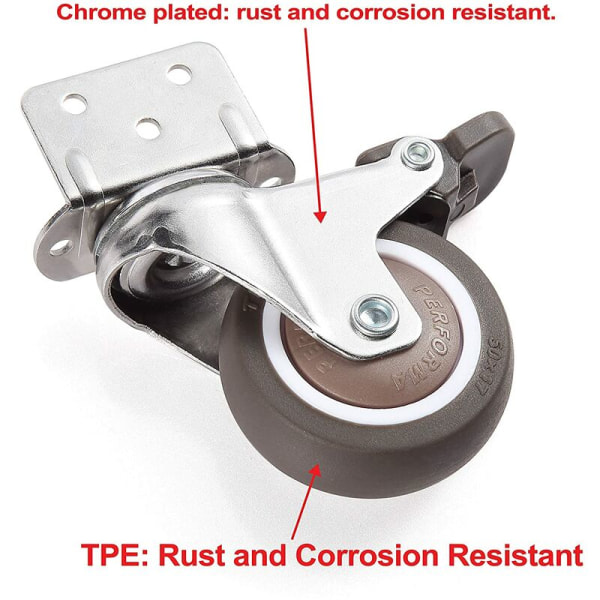 Kpl Huonekalupyörät L, 50mm kääntyvä pyörä, kääntyvä pyörä jarrulla, pinnasänkyyn, kaappiin, huonekaluihin, pöytään, lastauskapasiteetti
