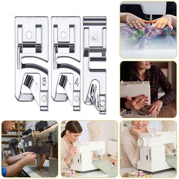 3 kpl kapeavalssattu ompelukoneen set , joka sopii kotitalouksien monitoimiompelukoneisiin (3 mm, 4 mm ja 6 mm)