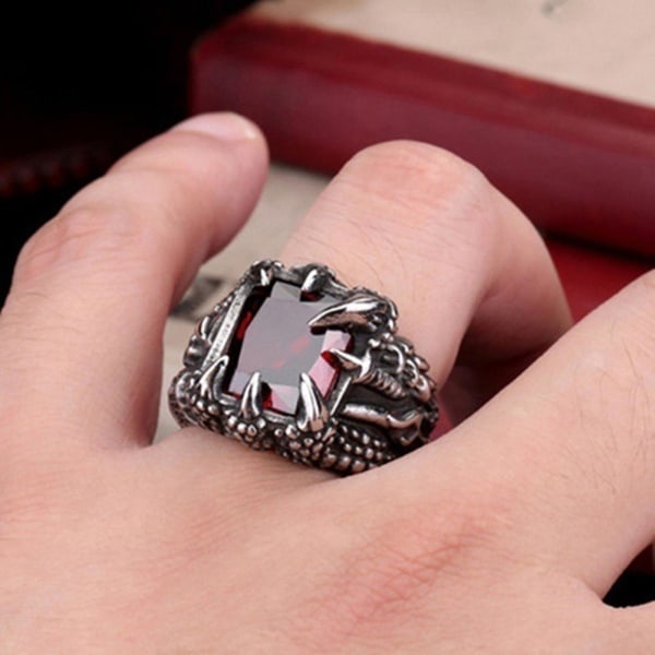 Mænd Vintage Dragon Claw Shape Cubic Zirconia Indlagt Ring Party Prop smykker Red Us13