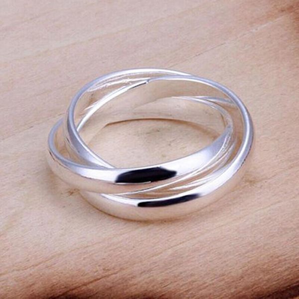 Naisten muotikorut 925 Sterling hopeoitu kolminkertainen ympyränauha sormus koko 6 7 8 9 6