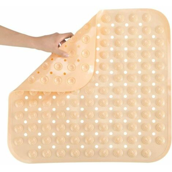 Fyrkantiga duschmattor Maskintvättbara, halkfria badmattor med dräneringshål 48 x 48 cm Aprikos Gul - Gul