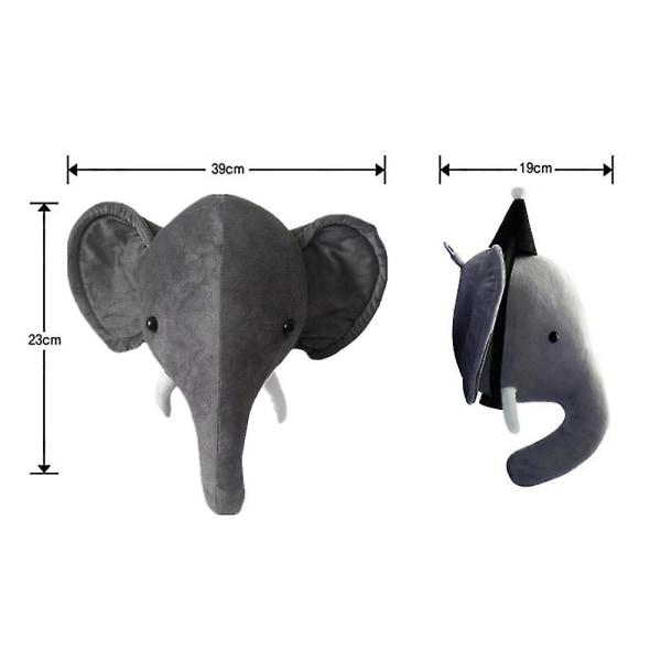 3D-väggmonterad djurhuvudfilt dockkrok Elephant