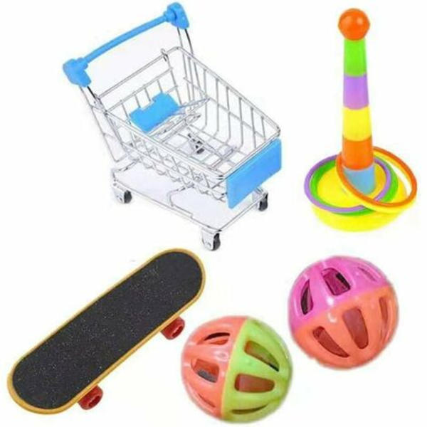 Pieces papegojleksak, fågelleksaker, färgglada papegojleksaker, innehåller korg, träningsring, skateboard, klocka, för fågelträning