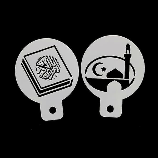 8st/set Eid Mubarak Ramadan Måne Kaffe Blomma Spray Schabloner Tårtform Dekor Vit White