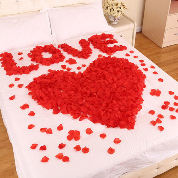 800 stycken konstgjorda röda kronblad, röda kronblad, rosenblad – bröllop, alla hjärtans dag, mittpunkt, födelsedag, romantisk atmosfär，5,5*5,3 cm Fonepro