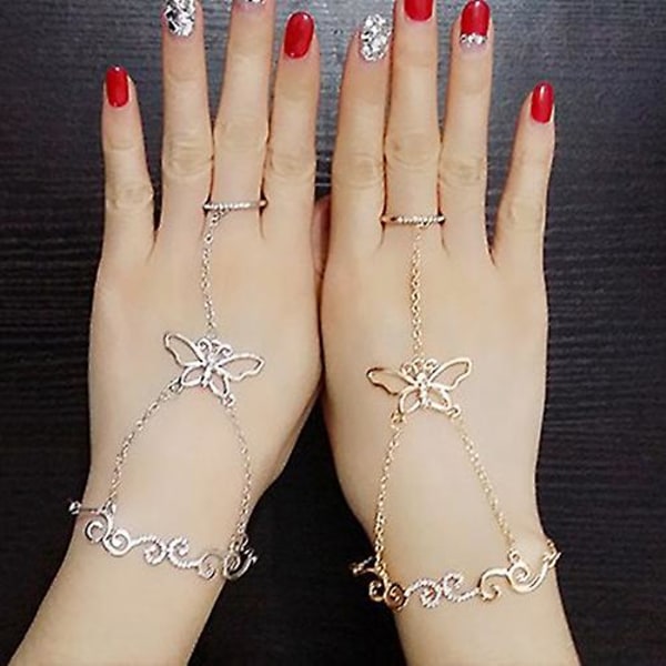 Kvinder hul sommerfugl link luksus kæde finger ring armbånd mode smykker Golden