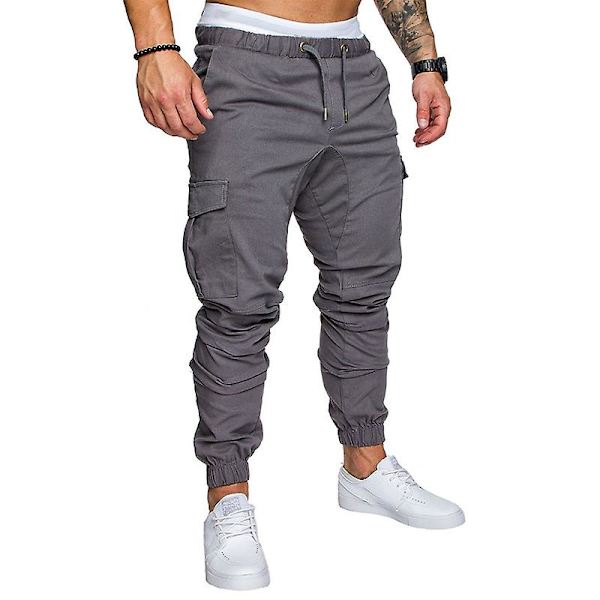 Enfärgade joggingbyxor med dragsko för män Grey M