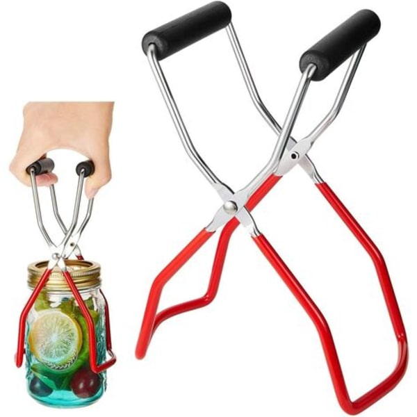 Burklyfttång med gummigrepp Verktygssats Rostfritt stål Handtag Lång burktång Anti Jar Lifter Glasburklyftare (röd