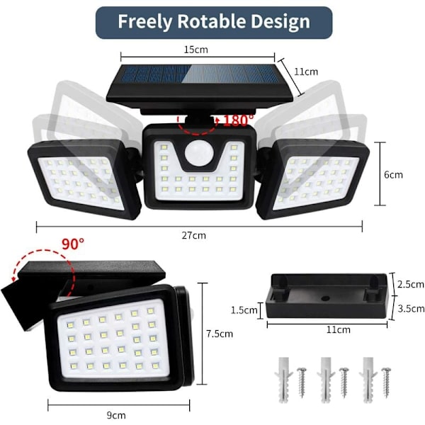 70LED-fjärrkontroll Solar Garden Light Sensor Vattentät vägglampa 1200lm Solar Light med power 8,5W