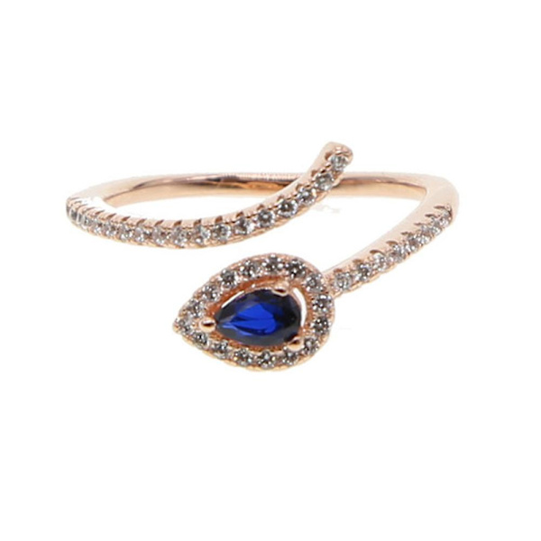 Muoti naisten käärmesyntymä tekojalokivisormus, säädettävä avautuva korulahja Rose Gold and Blue