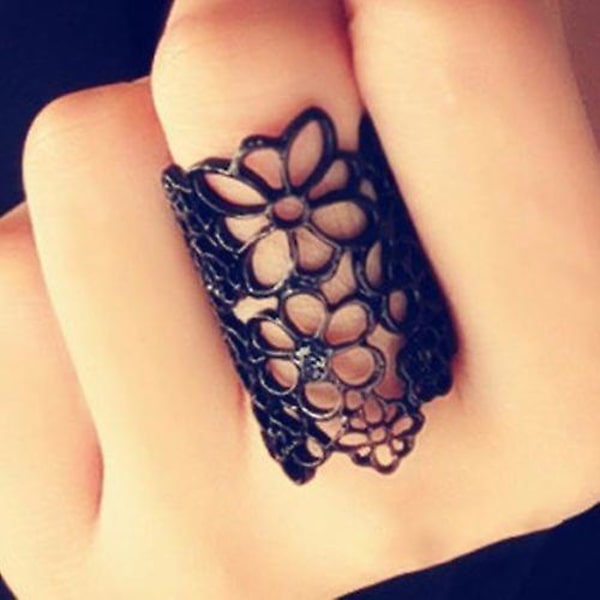 Modesmycken Kvinnor Hollow Flower Legering Justerbar öppning Party Bal Ring Golden