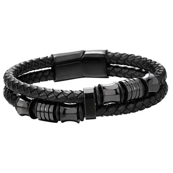 Män läder flätat armband rostfritt stål magnetlås