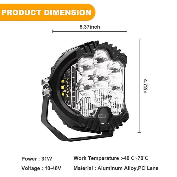 5-tommers LED Tre Sider Belysning Frontlykter, Slitasjebestandig Bilfrontlykt, Biltilbehør White Light A Pair