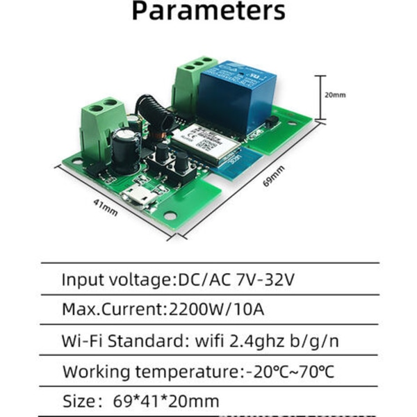 Enkelkanals smart WIFI switch modul punkt action självlåsande modul alexa röststyrningsmodul