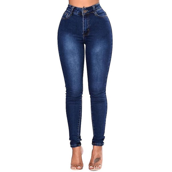 skinny high waist stretch jeans til kvinder Dark blue L