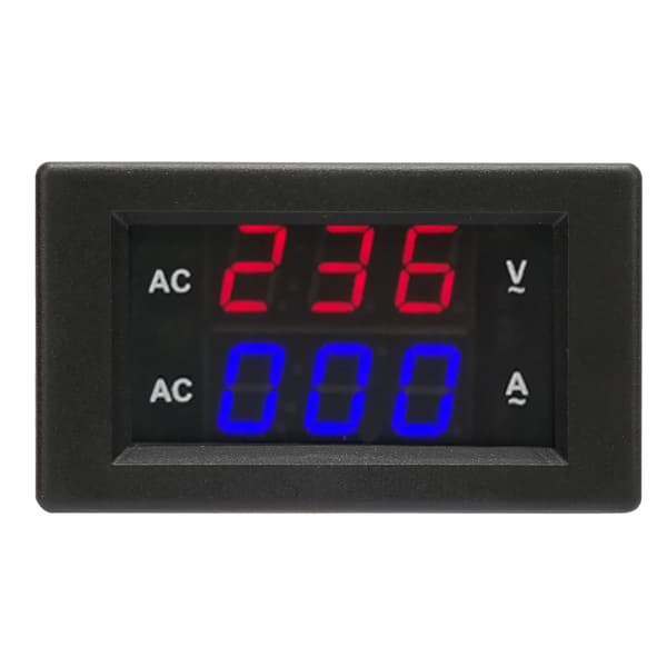 Digital LED voltmeter/strømmåler - AC 100~300V, 0-100A (rød/blå)