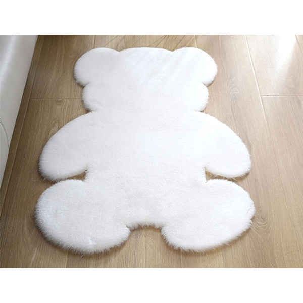 Fluffig matta, mjuk tecknad djurplyschmatta, halkfri dekorativ golvmatta (vit, 75 * 105 cm),