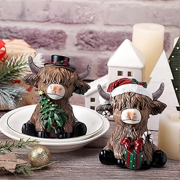 Skotsk Ko Harpiks Ornament Rustik Julepynt Julegave A