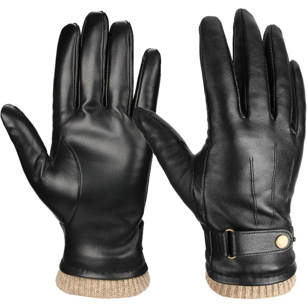 Mens Winter Gloves Nappa Leather Warm Cashmere Touchscreen Glove L