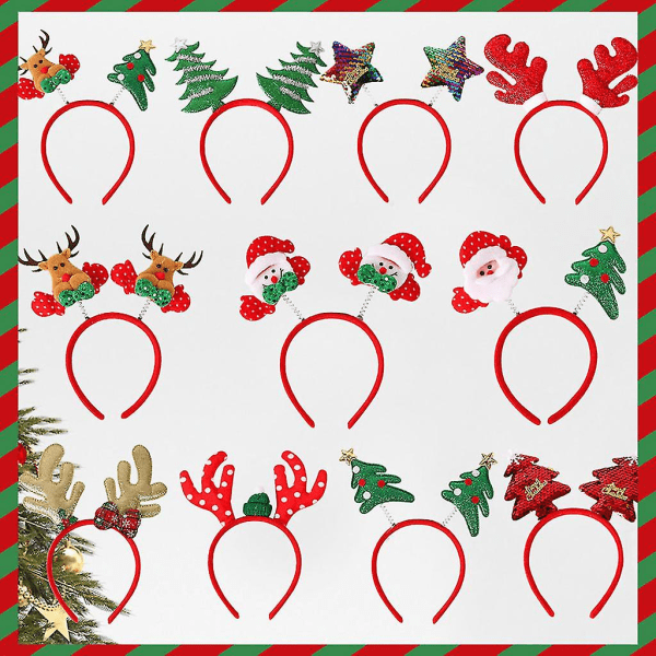 Jul Älg Hårband Santa Claus Antlers Pannband Xmas Tree Hair Hoop 6