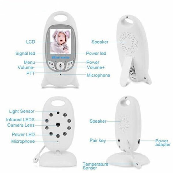 Babyalarm med kamera, video babyalarm, trådløs intercom funktion, digitalt overvågningskamera (standbytilstand, nig