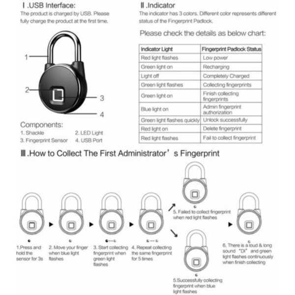Anytek P22+ Fingerprint Hänglås Fingerprint Bluetooth 4.1 IOS Andriod App connect IP66 Waterproof 40 Sets Fingerprints w