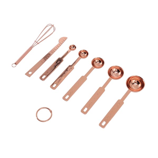 Rustfritt stål 7 i 1 stablebart måleskje sett Rose Gold Egg Separator Leveler