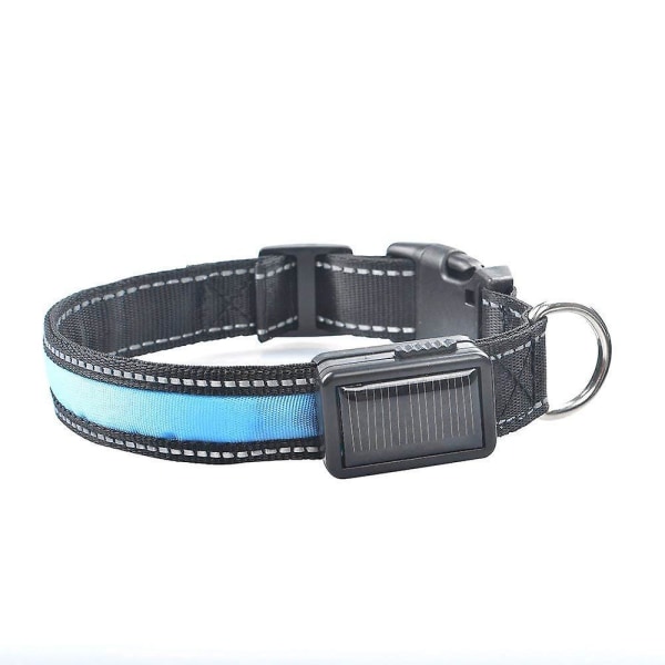Hundhalsband, selar och koppel, LED Electronic Flash Hundhalsband, Solar USB laddning (Blue S)