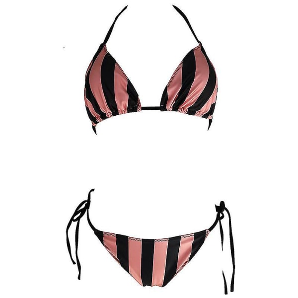 kvinnor Sexig Bikini String Set Vadderad Push Up Badkläder Sommar Beach Baddräkt Striped Black Brown S