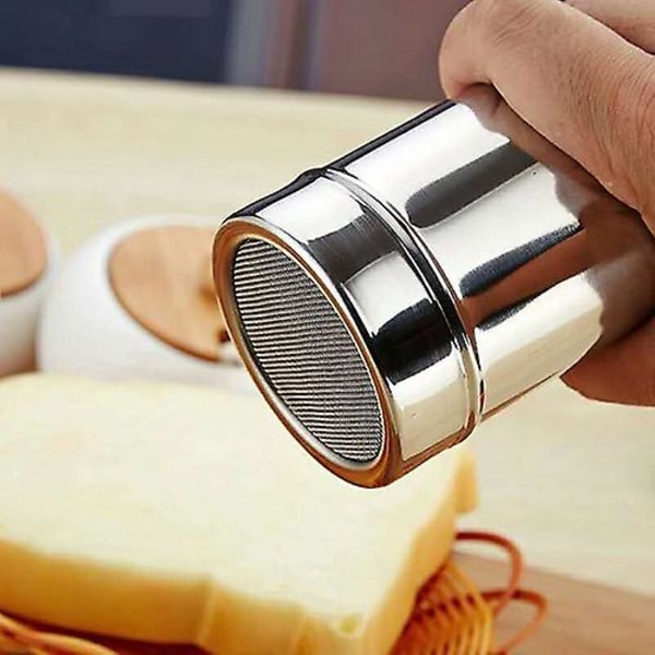 3 st chokladshaker i rostfritt stål mjölpulver florsocker kaffesikt + lock