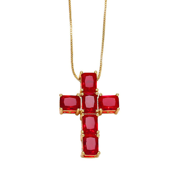 Halskæde Vintage Zircon Cross Fashion Jewelry Ac10020 Pink