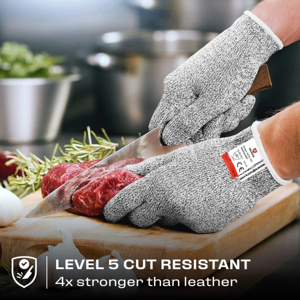 Premium Cut Resistant Gloves - 100% Food Grade; suojataso 5; Ketterä; Konepestävä; Ensiluokkaista mukavuutta ja näppäryyttä