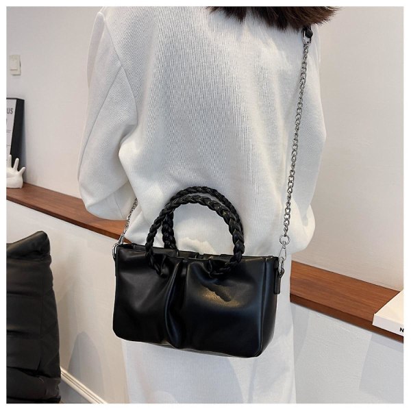 2023 Vår och sommar Mild Style Portabel en-axel Cross-body Damväska Plisserad liten handväska (svart)