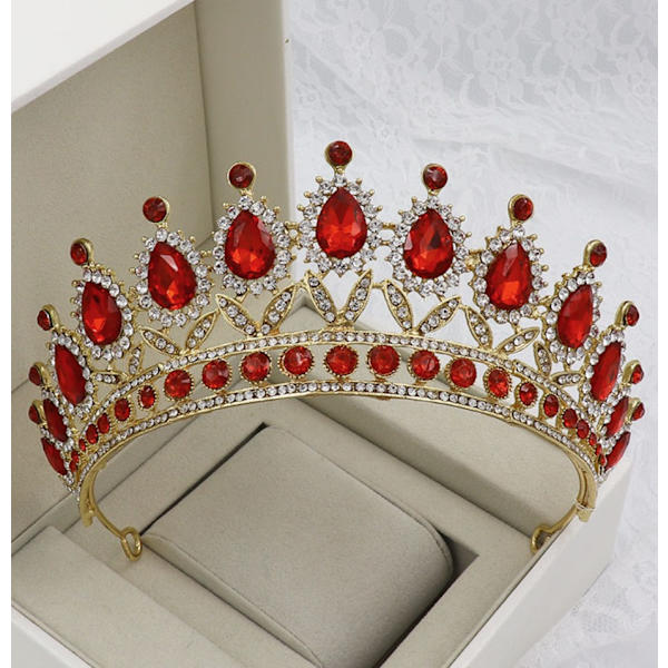 Barock vattendroppe diamant prinsesskrona (guld, röd)