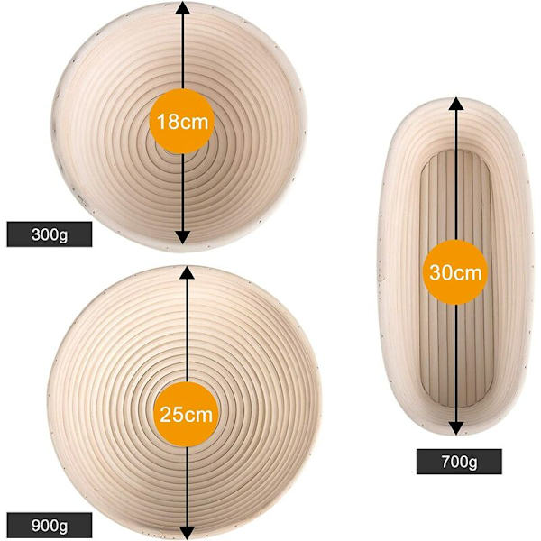 Banneton Oval, brotform med ullfoder, oval brödkorg, jäskorg, upp till 0,7 kg deg, 30 x 14 x 7 cm