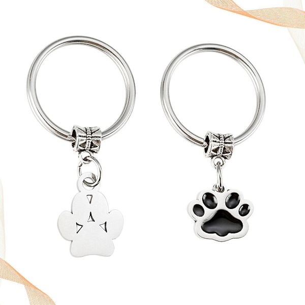 2 stk Nøglering i rustfrit stål Hundepote Charm Kat Sympatigaver Hundefodspor Charm Hundemindesgaver Mindesmærke til kæledyr