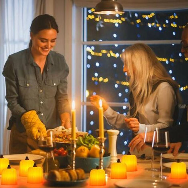 12x LED Græskar fyrfadslys LED Knap stearinlys Fairy Lights Halloween stearinlys - orange