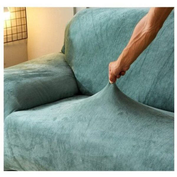 Cover, 3-sits stretchig cover, tjockt cover i sammet, lätt att justera, elastiskt tyg, skydd för soffan