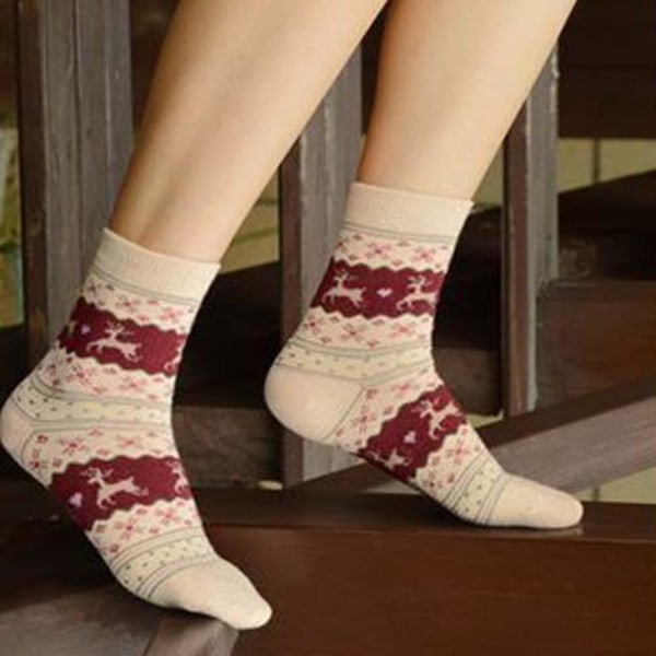 Dame jule elg bomuldsstrømper Beige 5 Pairs