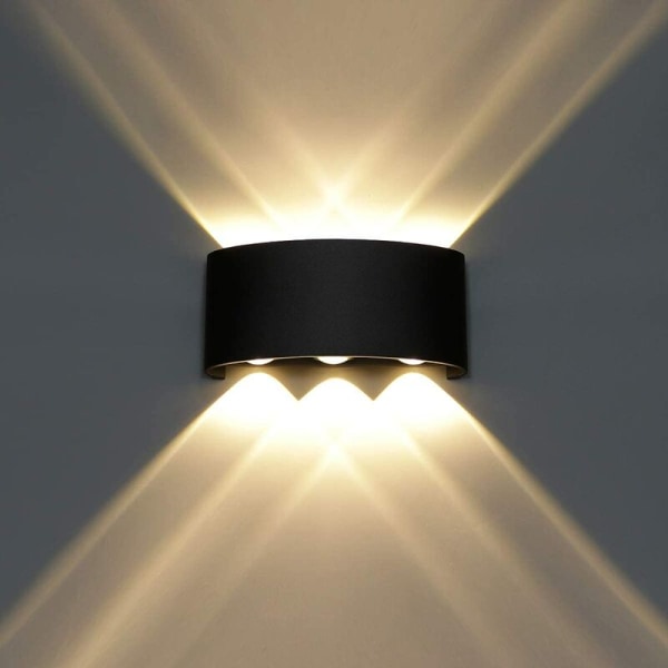 Dubbelt huvud upp och ner vägglampa led-belysning inomhus vattentät utomhus vägglampa-6 huvuden-6 watt svart varmt ljus，Suita