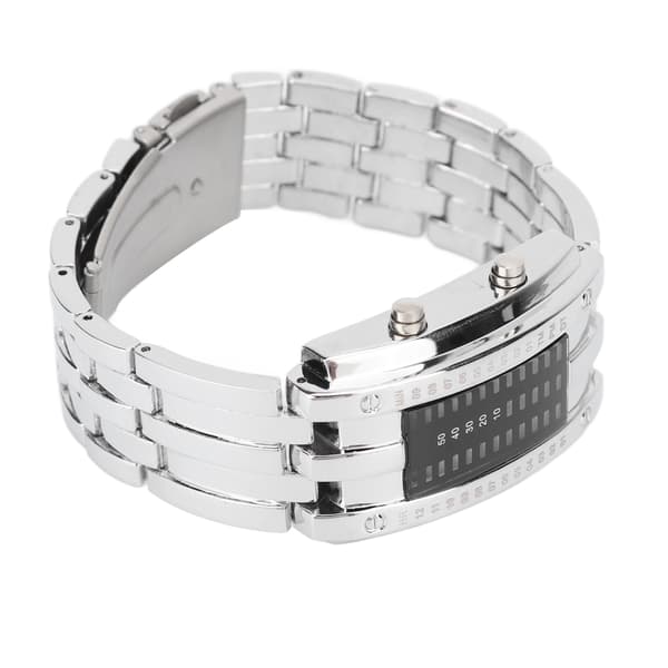 Binär LED-klocka Konvex Båge Vattentät Elektronisk Armbandsur Silver