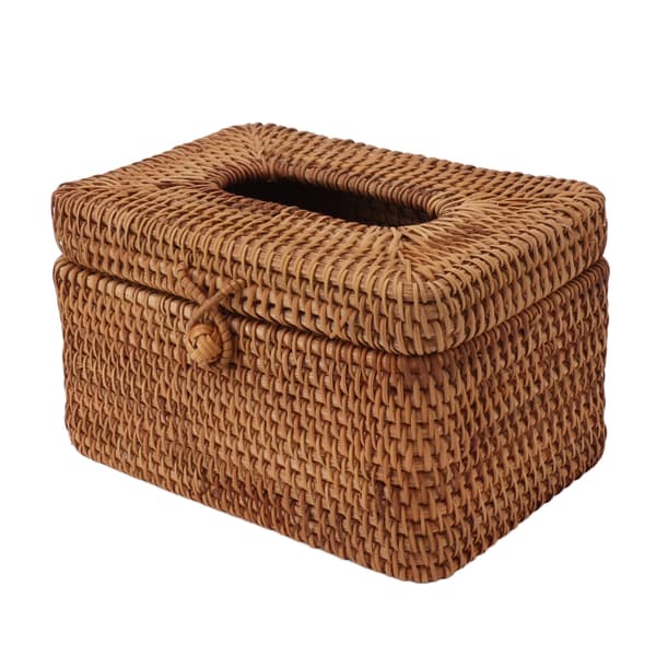 Rektangulær Rattan Tissue Box Holder Badeværelse Organizer Bordplade Soveværelse Stue Bil Kontor