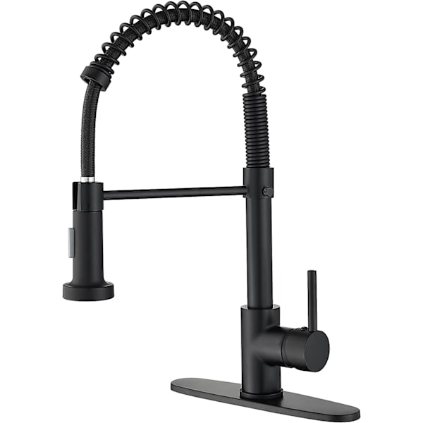 Køkkenarmatur med Pull Down Spray, Solid Messing Sort Fjederbelastet Kommerciel Køkkenvask Armatur med 10" Montering De