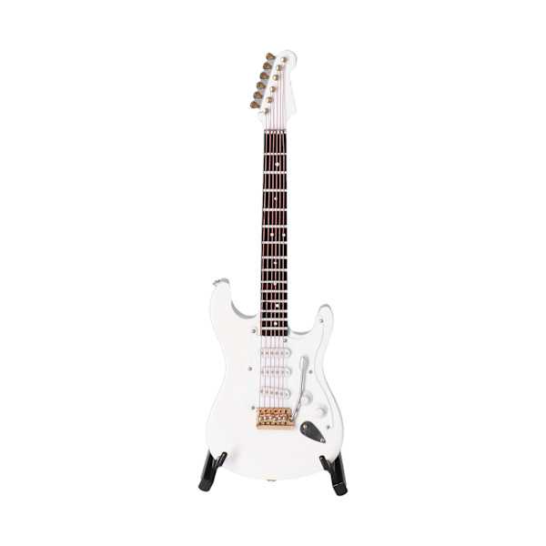 Mini Gitarr Modell Elbas Gitarr Modell med Ställ för Dockskåpsdekoration Vit
