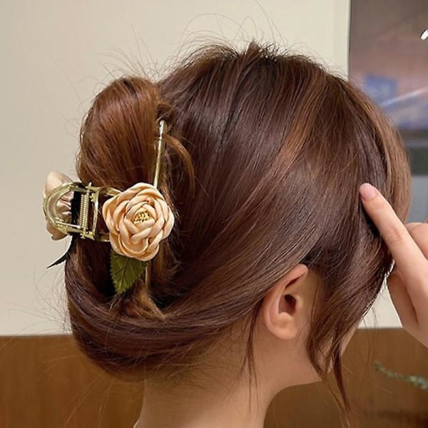 Rose Hair Claw Clip Elegant Metal Updo Hårkäke Med Simulering Blomsterdekor Dusch Hårklämmor För