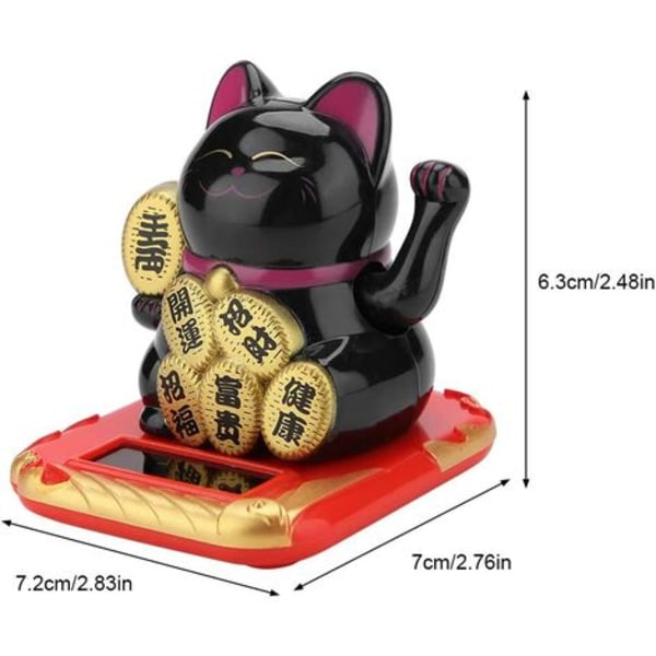 Solar Lucky Cat med vinkende arm Kat Maneki Neko Fortune Velkomst velkommen til dekoration Hjem Bil Venner Gaver (Sort)