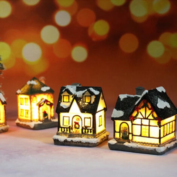 Luminous And Anime Christmas Village, Led Miniature Christmas Village House, Christmas Village Decoration, Colored Resin