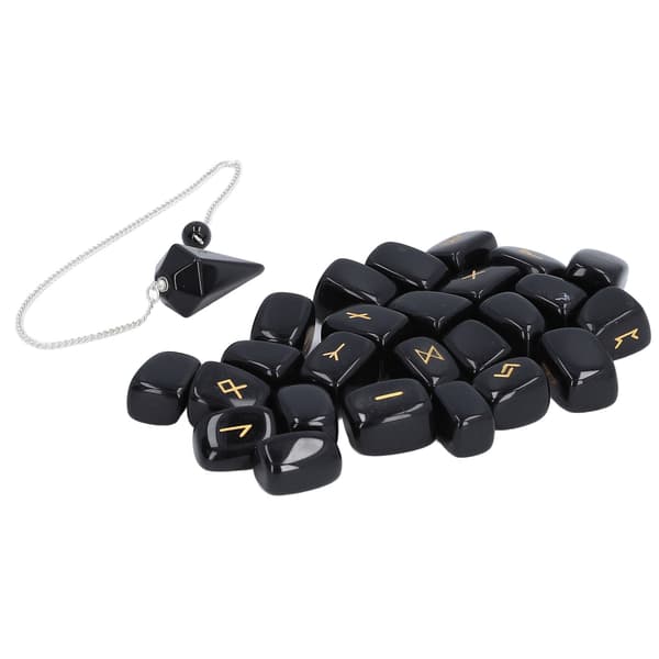 25 st Runstenar Kristallset med Påse Helande Lycka Spådom Meditation Obsidian