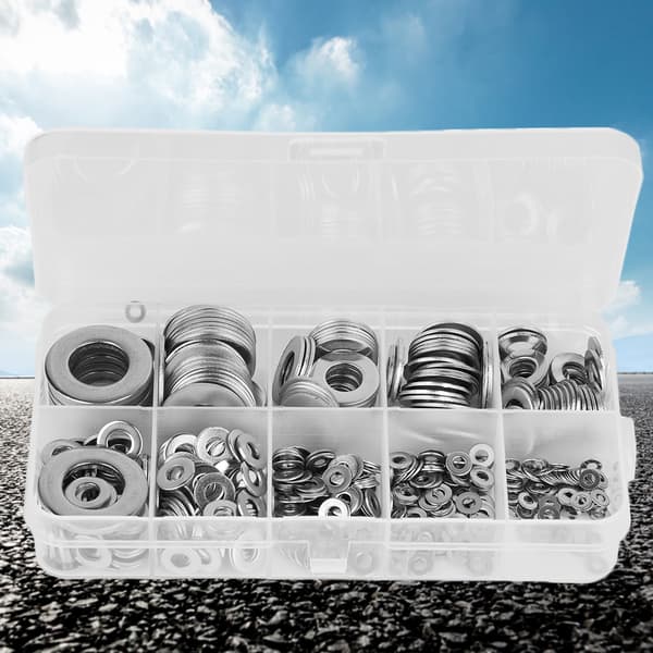580 Brickor Rostfritt Stål Bricka Sortimentslåda M2 M2.5 M3 M4 M5 M6 M8 M10 M12 Platt Packningsset